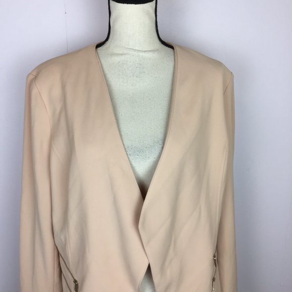 Cache Open Front Draped Blazer Jacket Size 12 Womans Beige Pink Long Sleeve Zip - Picture 3 of 14
